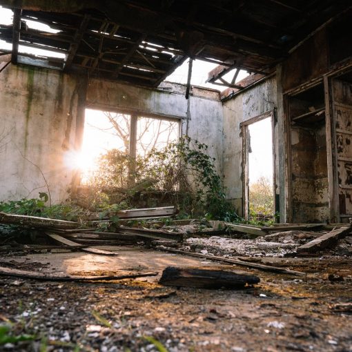 remaining walls of ruined abandoned building